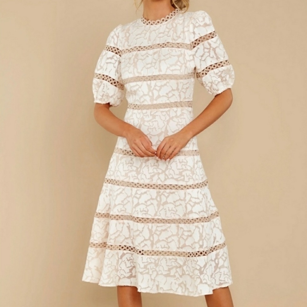 Anthropologie champagne and strawberry dress